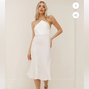 White satin halter midi dress - medium